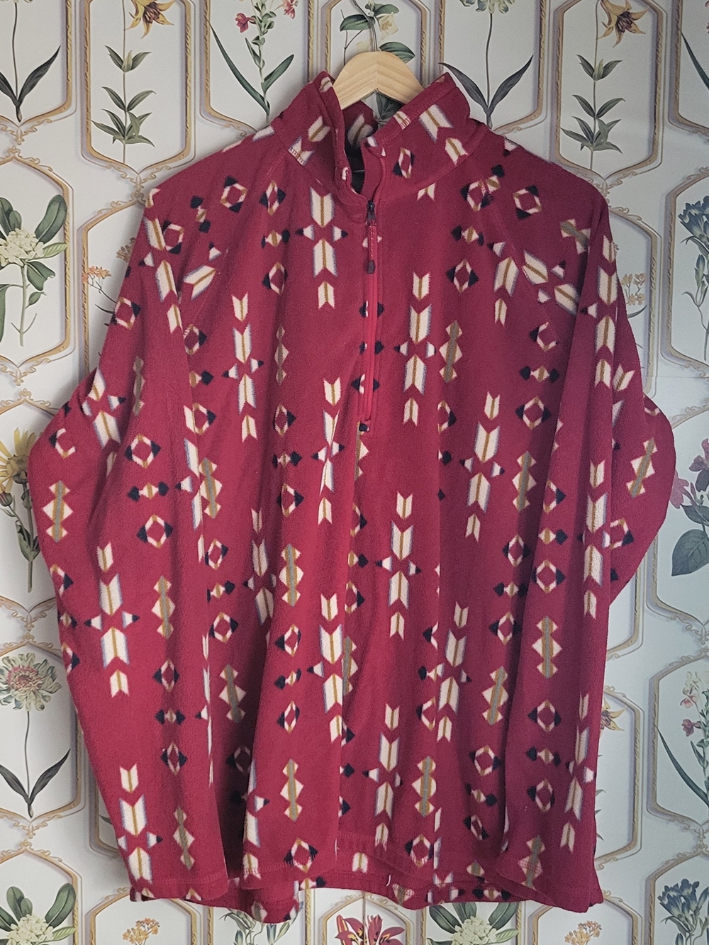 Eddie Bauer Burgundy Geometric Quarter-Zip Fleece Pullover 2XL